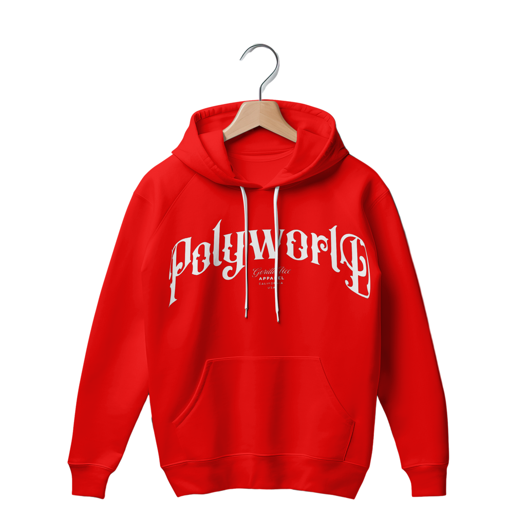 Poly World front "Puff Print" hoodies