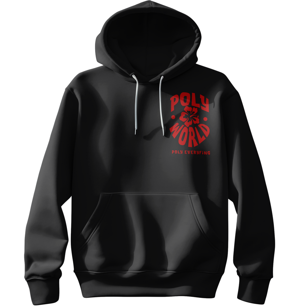 Black Poly World hoodie with Red "Regular Print"